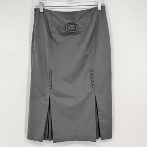 Body by Victoria Midi Pencil Skirt 4 Gray Pleated Buckle Back Button Kick Pleat